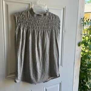 Sundance Gray Smocked Sleeveless Blouse with Mandarin Collar